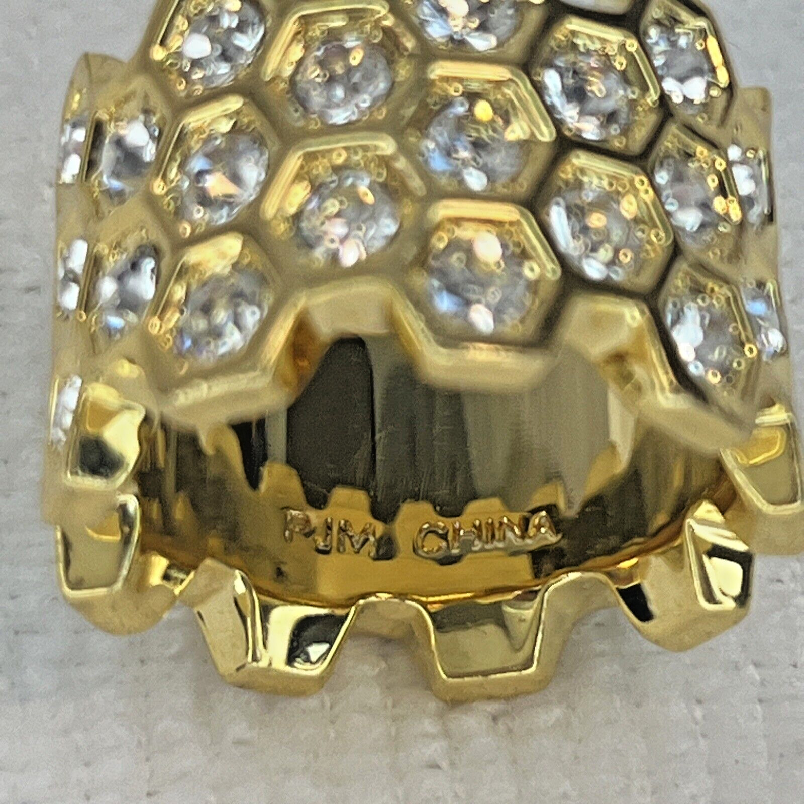 Honey Comb Eternity Multi Bezel, Round Clear Crystals PMJ China Gold Tone Sz 7