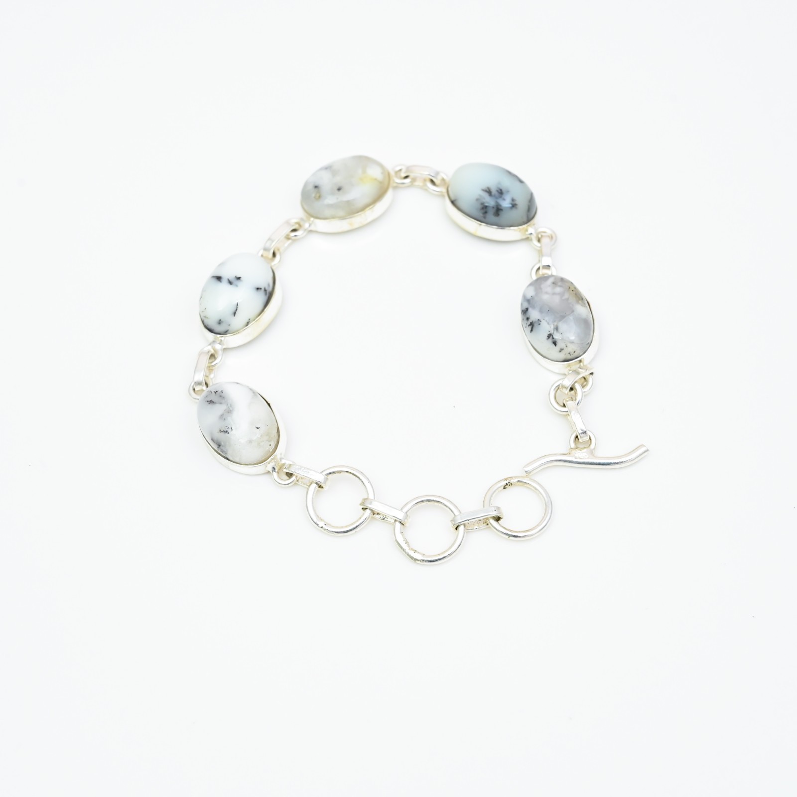 Dendrite Opal Gemstone 925 Sterling Silver Handmade Bracelet Jewelry Gift For