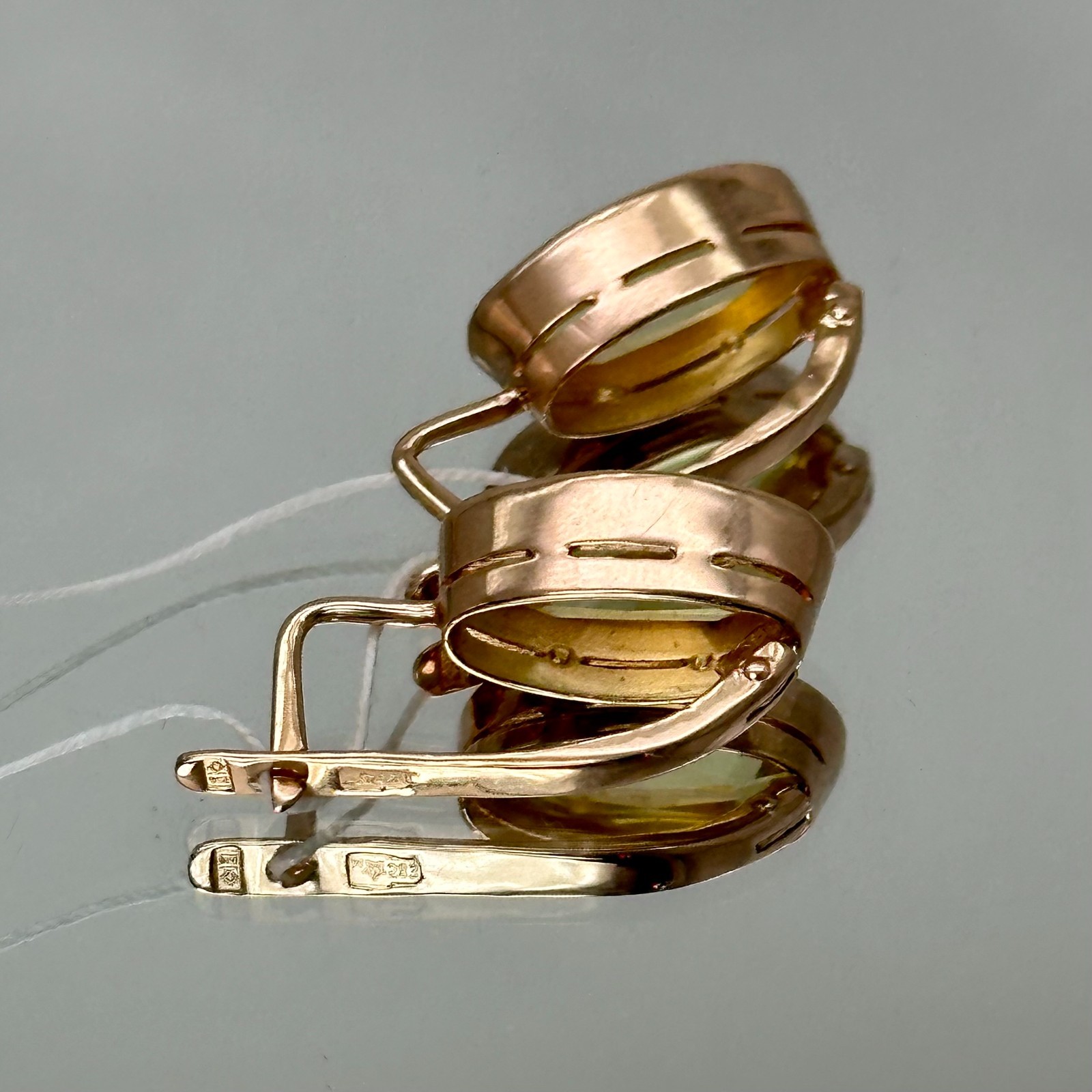 USSR Vintage Original Rose Gold Citrine (lab. made) Earrings 583 14K 6.00 g.
