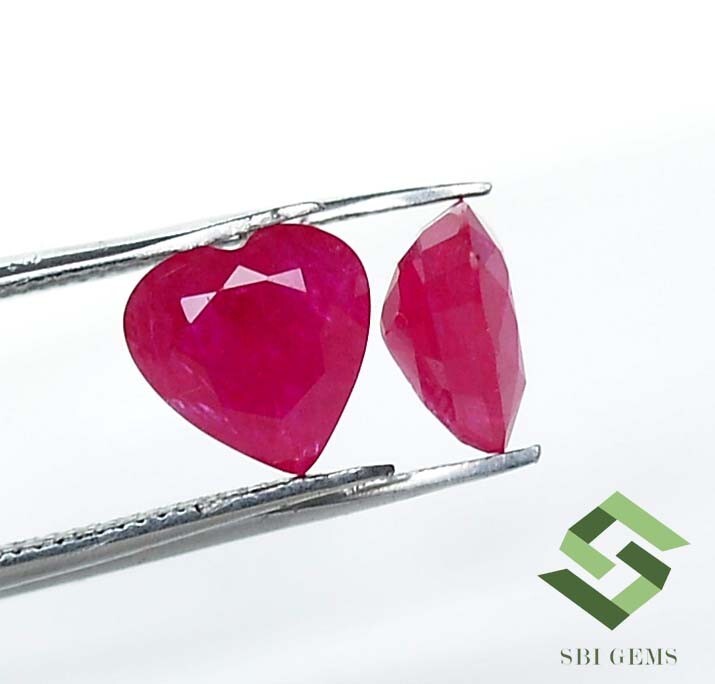7.50×7.50 mm Certified Natural Ruby Heart Shape Cut Pair 3.38 CTS Loose Gemstone
