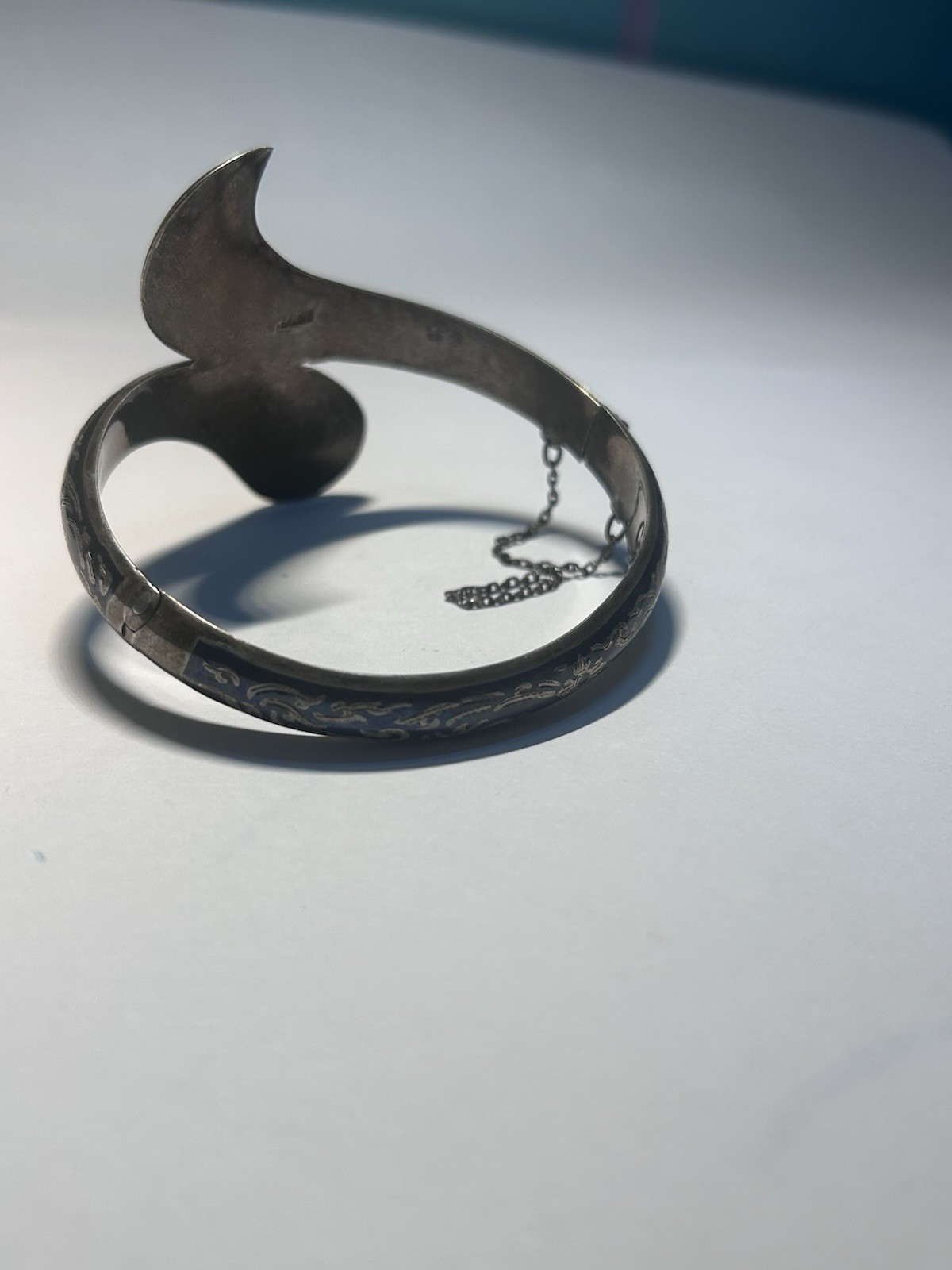 Sterling Vintage Engraved Cuff Bracelet 925 Silver Push Lock