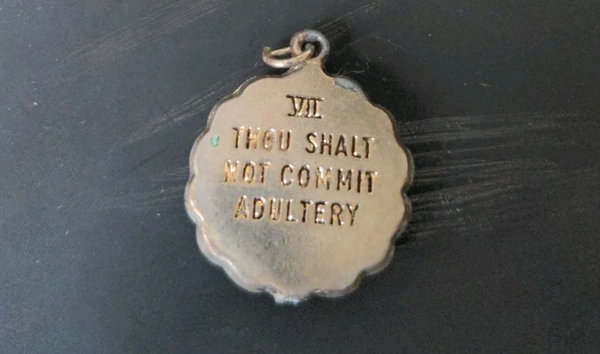 Gold Toned Ten Commandments Pendant “Thou Shalt Not Commit Adultery” Guardian..