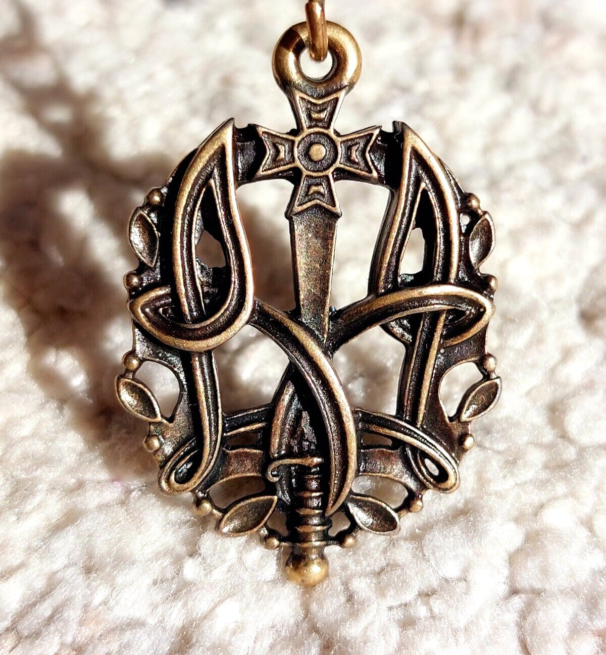 Rare Pendant Ukraine Army Tryzub Sword Necklace Choker Emblem Brass