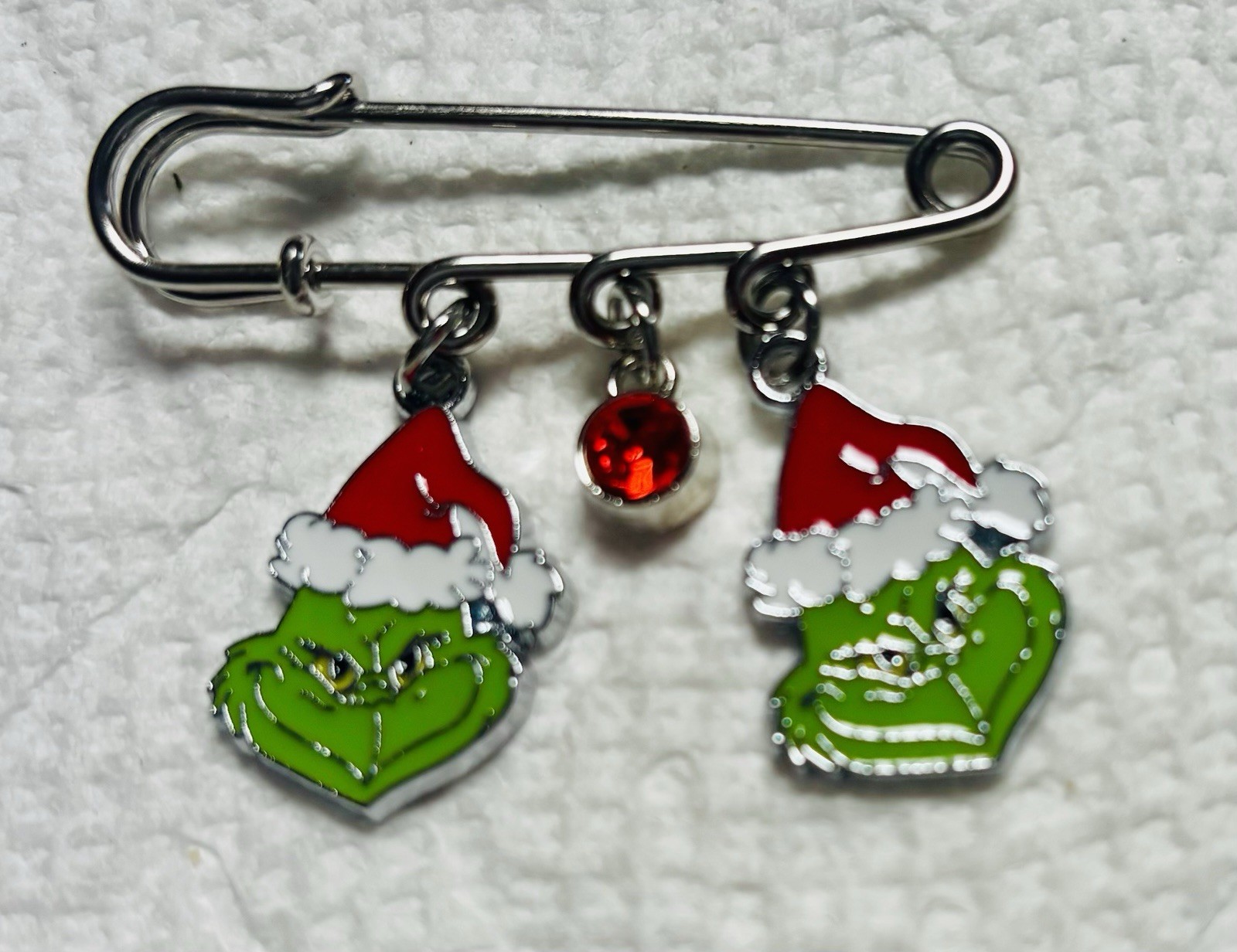 Inspired by Grinch Brooch. Green And Red Enamel. Christmas Jewelry.