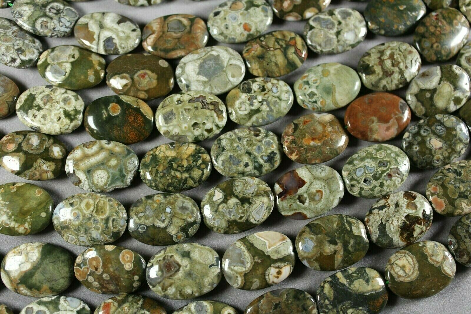 Colorful Natural Rhyolite 25x18mm Oval Beads 16″ Str Rainforest Jasper