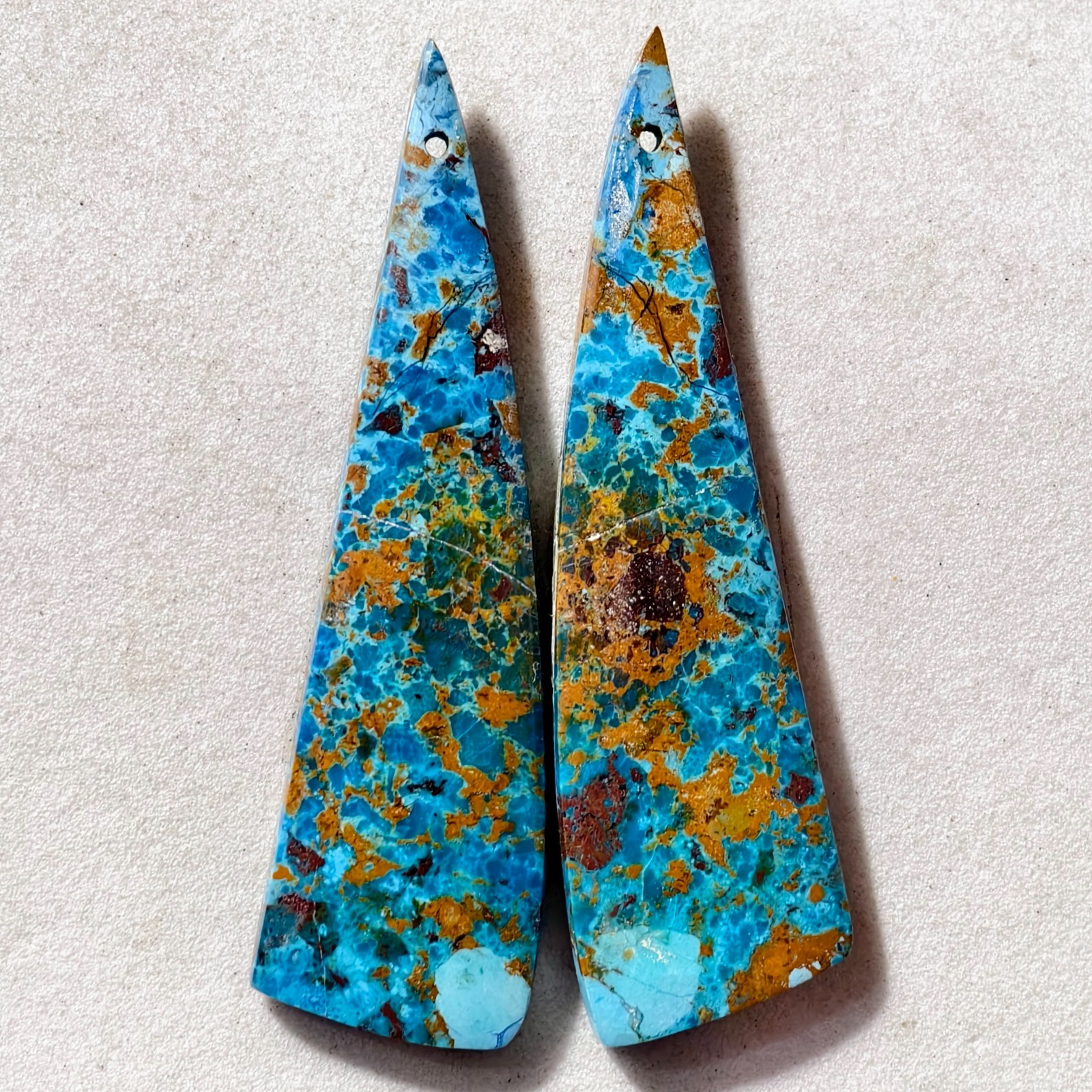 37 Cts Natural Chrysocolla Drilled Pair Cabochon Gemstone 51.2×14.2 MM