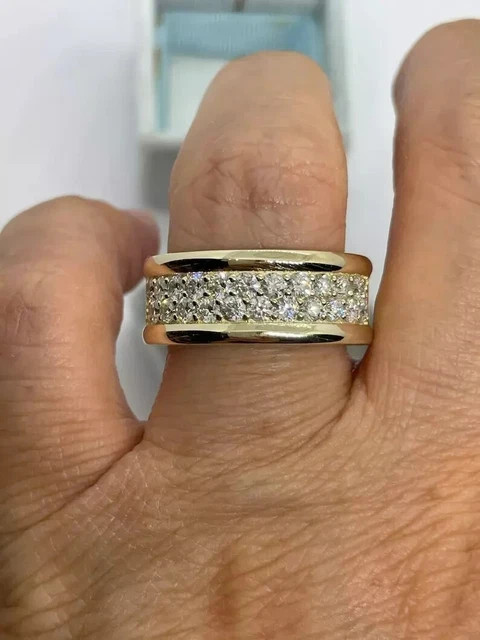 Moissanite 1.90Ct Round Cut Engagement Fancy Band Ring In Yellow Gold Plated