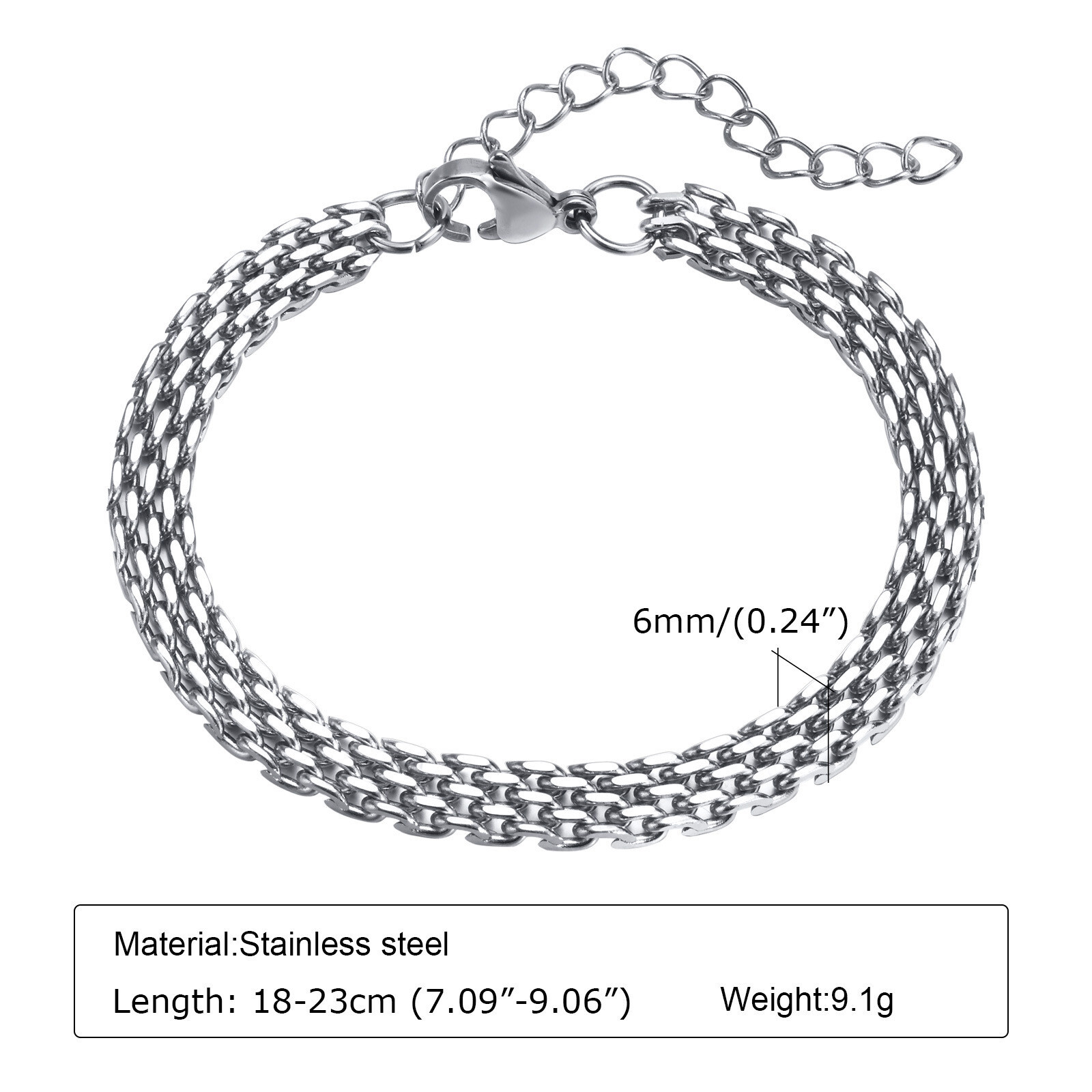 18-23cm Bracelet Men’s Stainless Steel Punk Vintage 6mm Chain Anniversary Bangle