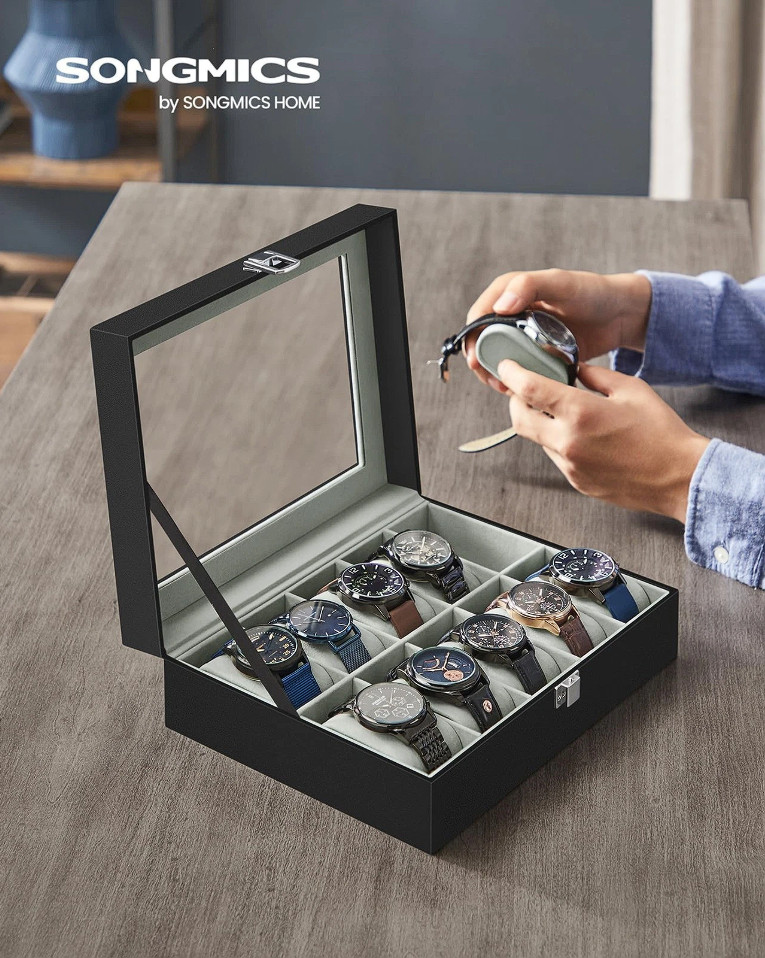10Slots Watch Box Display Case Organizer Watch travel Case Jewelry Box For Men