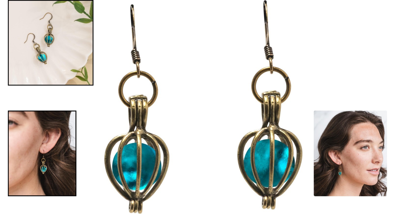 Antique Brass Dangle Earrings with Recycled Mason Jar Glass – Unique Jewelry