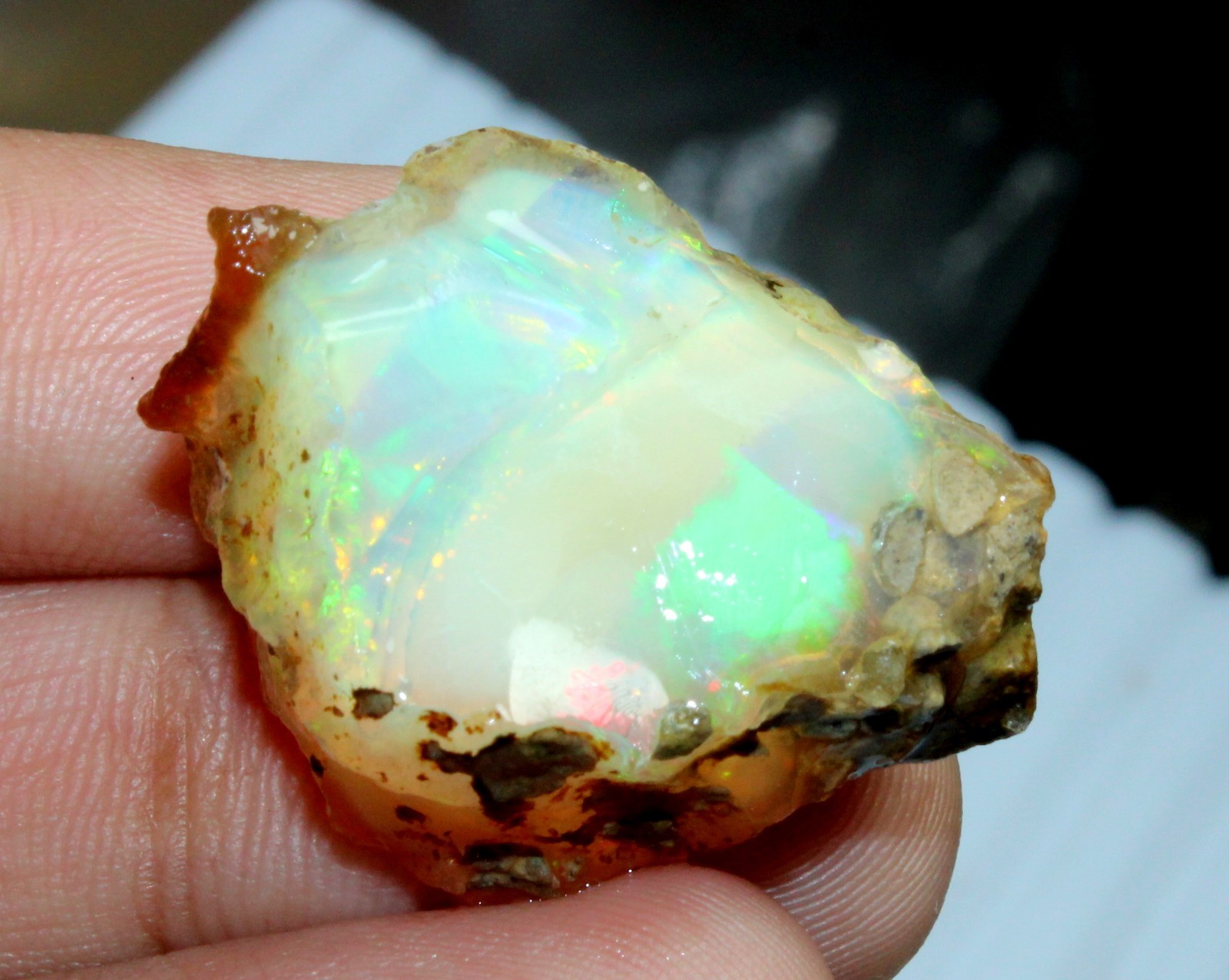 39.45 Carat Natural Ethiopian Rough Opal Raw Crystal with Intense Green Flash