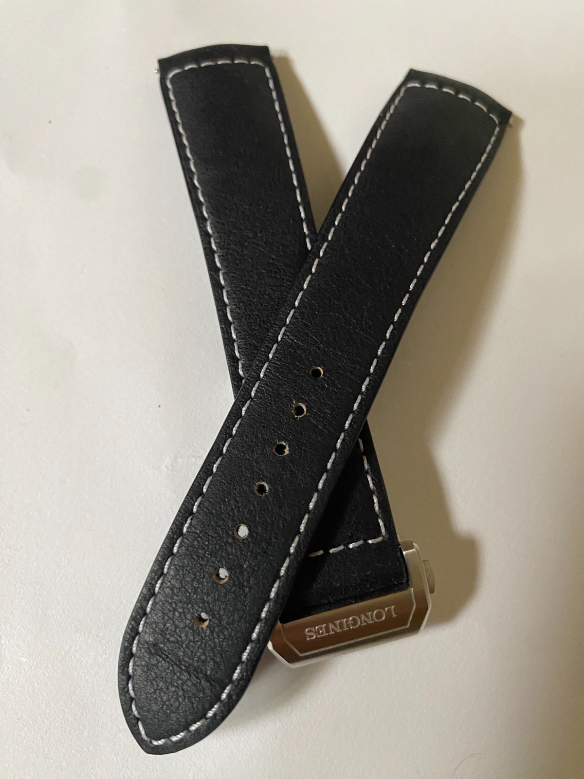 22-18 mm mm black easy fit leather strap with deployment buckle for Longines