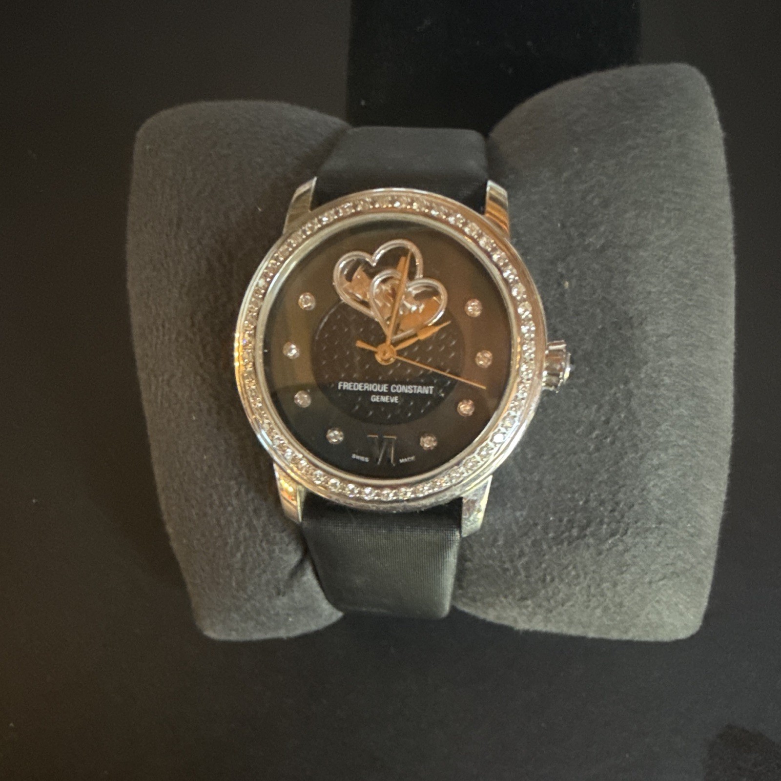 Frederique Constant Swiss Made Automatic Diamond Bezel 34mm Black Dial/Strap