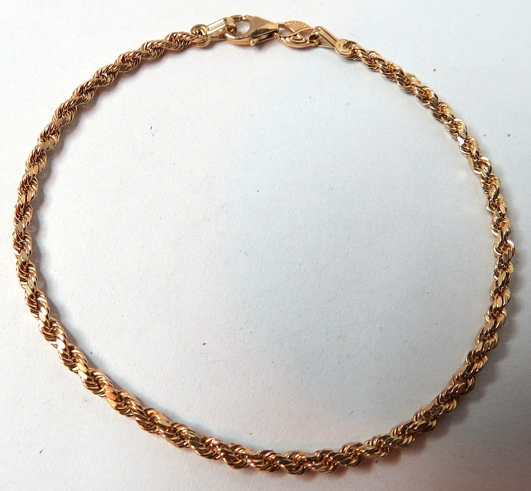 BOLIVIA 14K (585) YELLOW SOLID GOLD ROPE CHAIN BRACELET 7 1/4″ & 2.3mm 1.8 gr ο