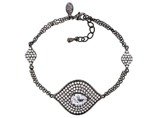 Joan Boyce, Gunmetal, with Mix Shape White Crystal Evil Eye Station Bracelet 7 “