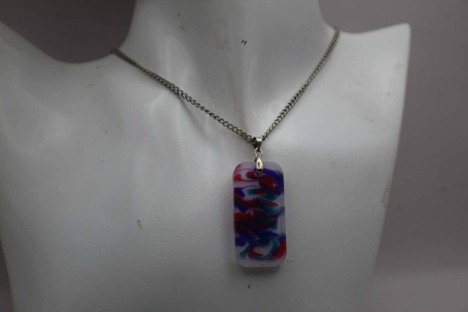Colorful Resin Pendant On A Chain Necklace With Matching Stud Earrings