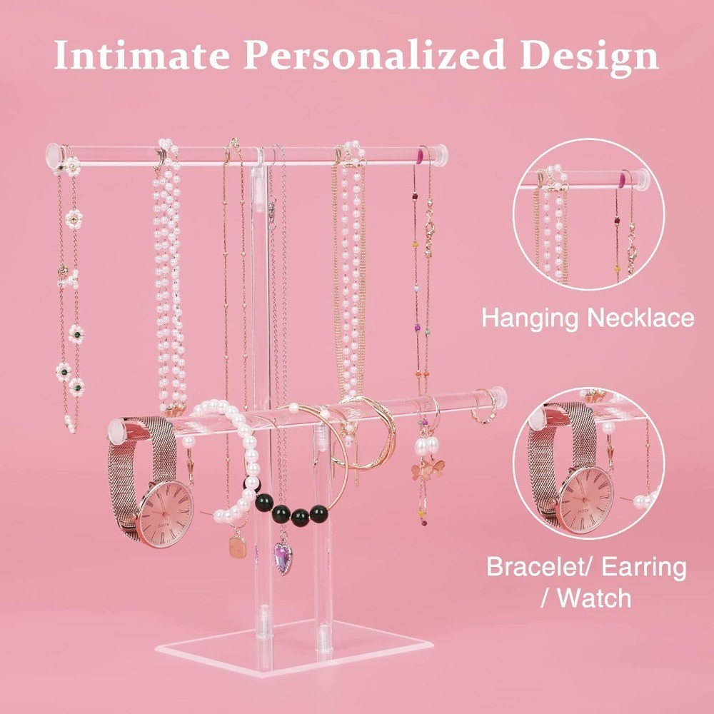 Acrylic Jewelry Display Stand 2 Tier Organizer Holder for Necklaces Bracelets