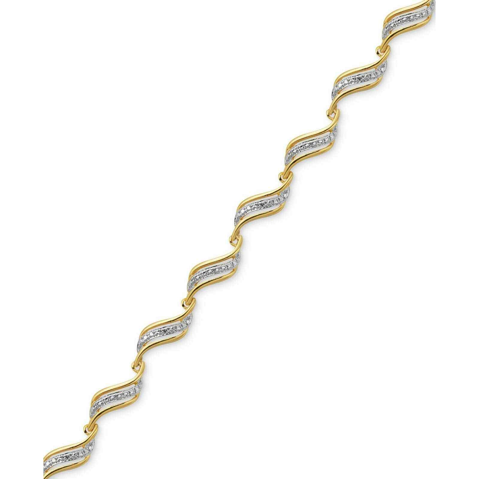 Diamond Accent Wavy Link Bracelet in Gold Over Fine Silver-Plate