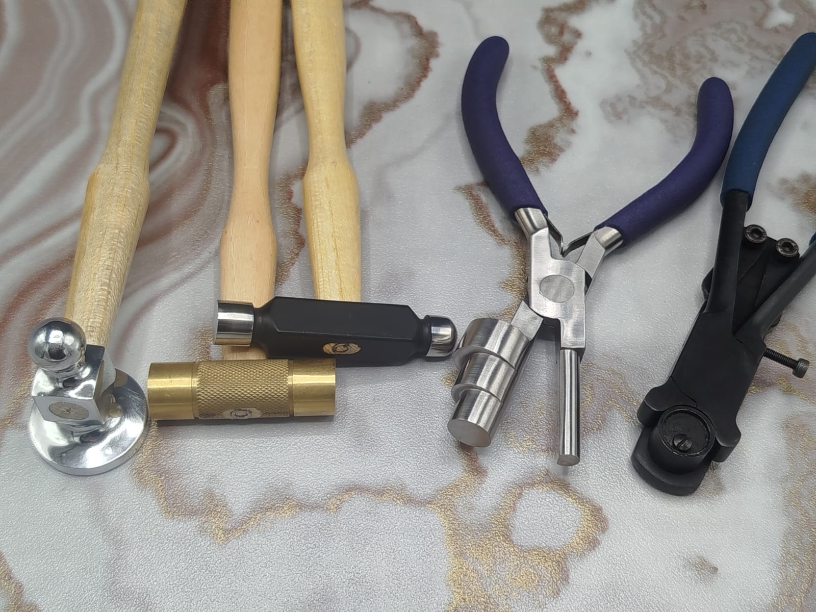 5 Piece Jewelry Tool Kit – Chasing Hammer, Ball Peen, Bail & Ring Bending Plier