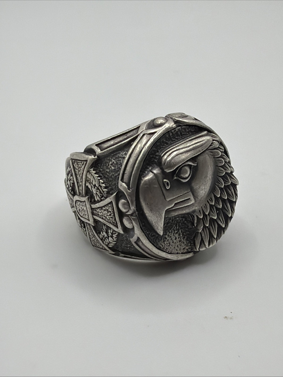 Men’s Biker Sterling Silver 925 German Eagle Head Cross Ring US Size 8.5 21g