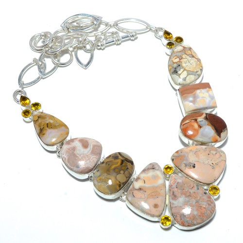 Polka Dot Agate – Oregon & Citrine 925 Sterling Silver Necklace 18-19.99″ T2