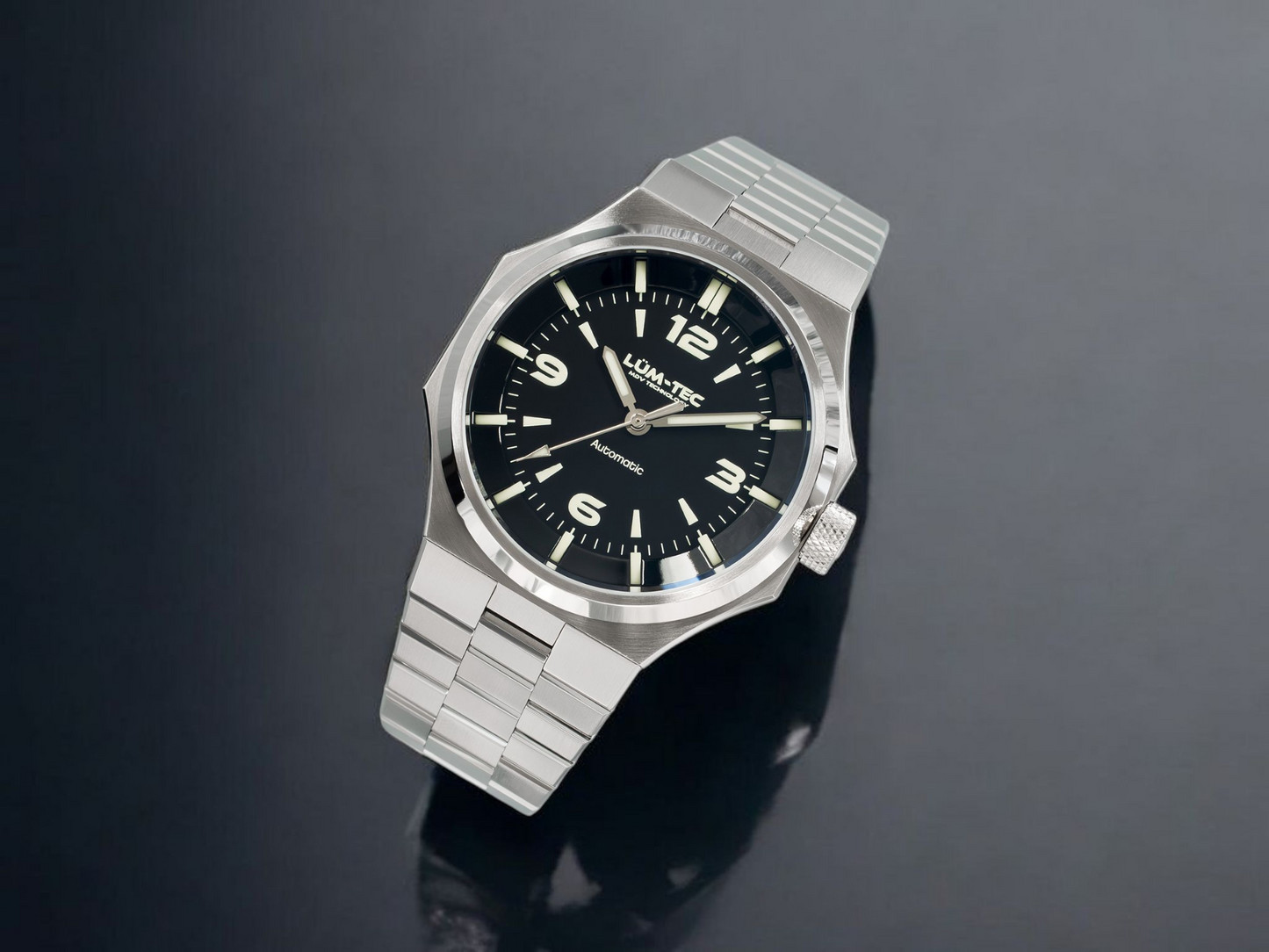 Lum-Tec Mens Automatic Watch 42mm Eclipse E2 Black Dial Hi Precision Miyota 9039