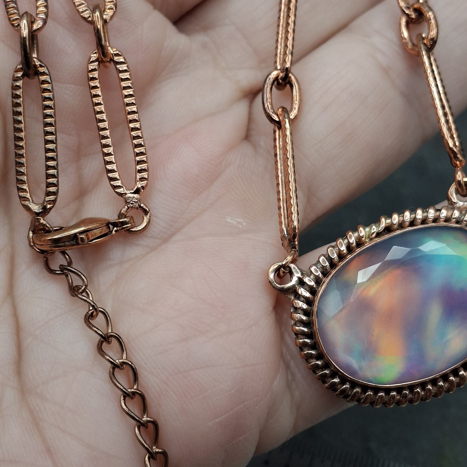 Aurora Opal Solid Copper Paperclip Chain Necklace Boho Southwestern 18-20in
