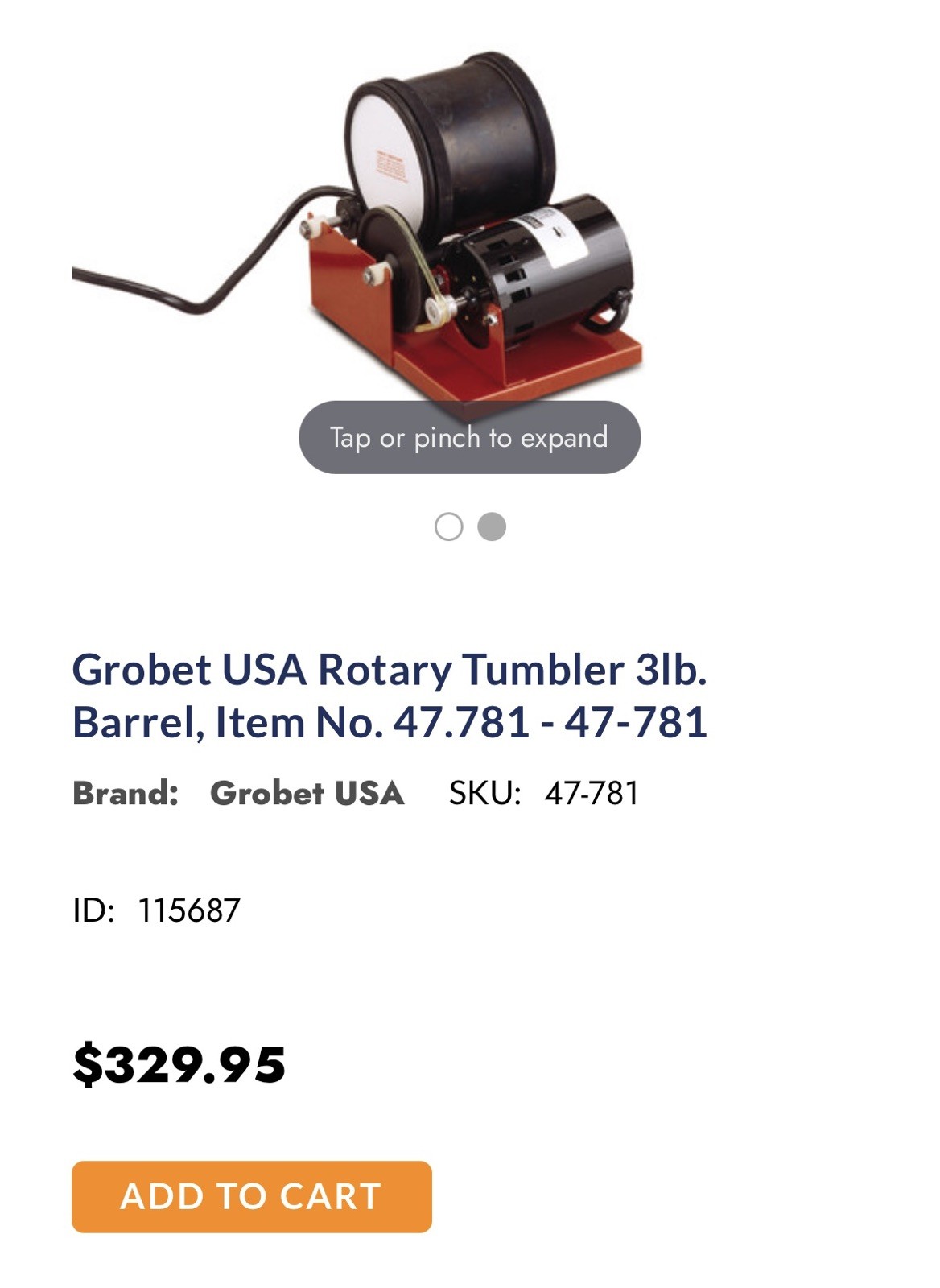 Grobet USA Rotary Tumbler Base 3 lb W/ 230V Fasco Motor No Barrel, Wheels, Cable