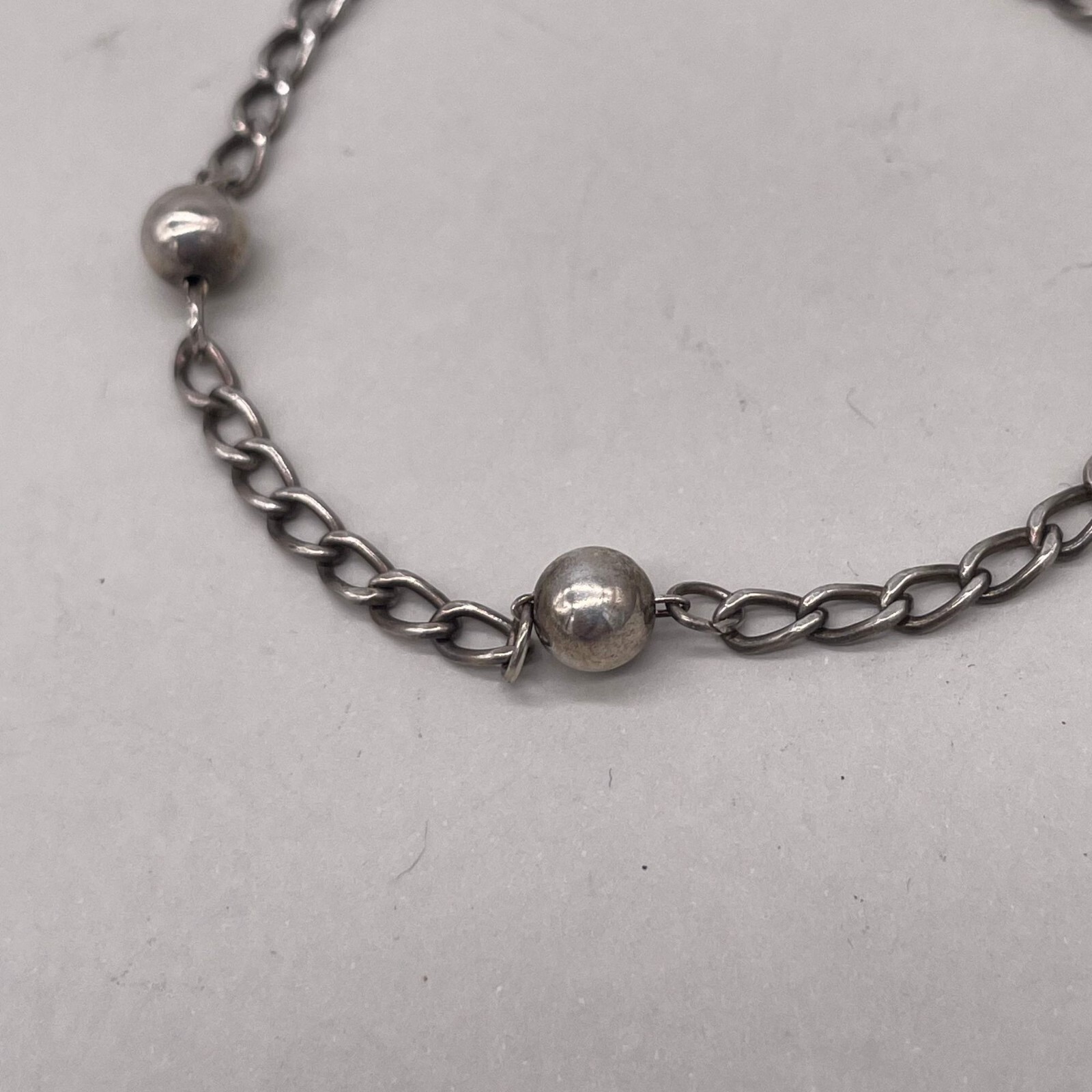 925 Sterling Silver Beaded Spacers Chain Bracelet Casual College Work Minimalist