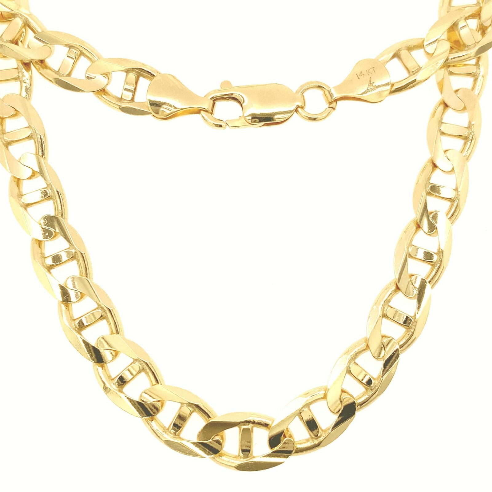 14K Solid Gold Italy Men Women Concave Mariner Link Chain Necklace 2.5-8mm