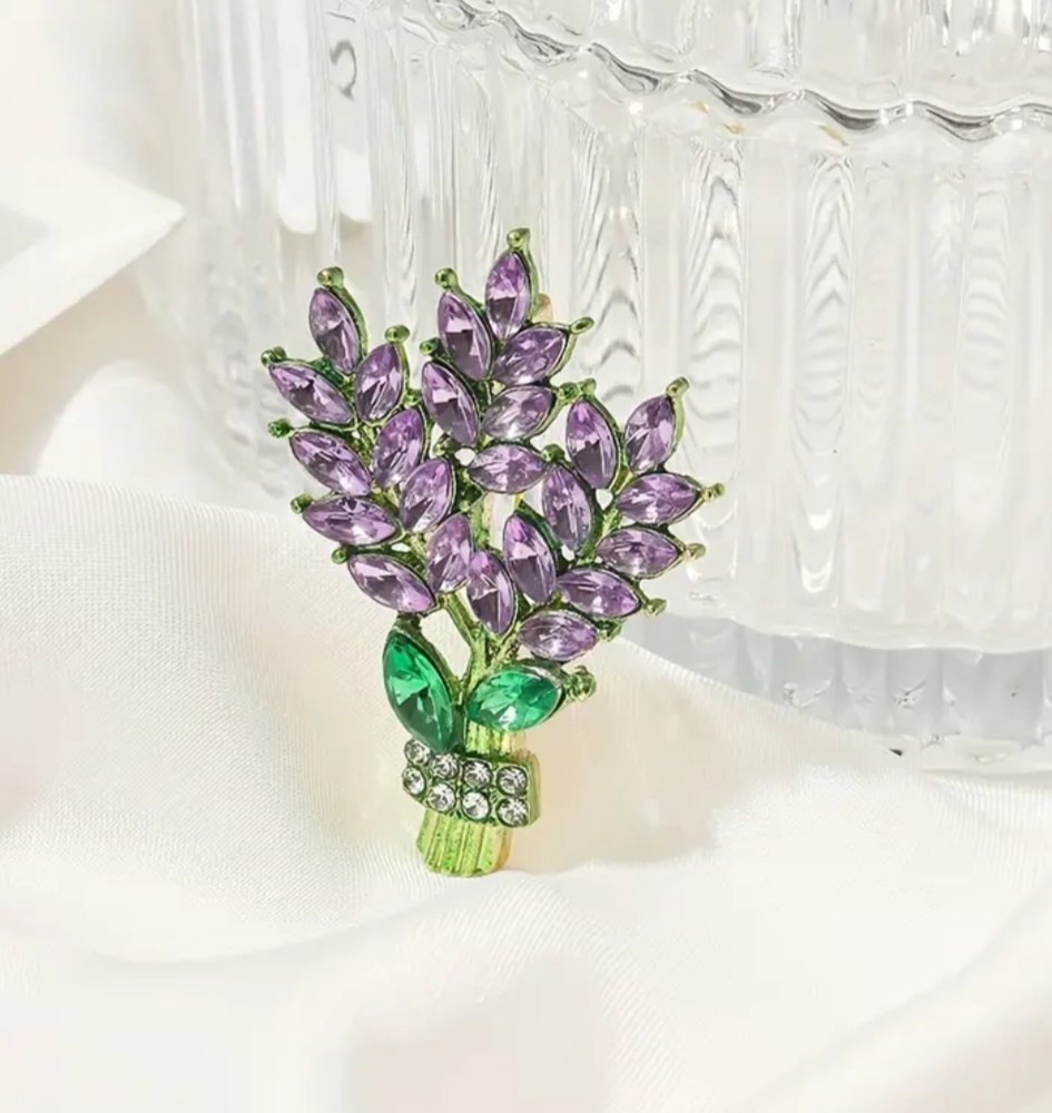 PURPLE EASTER FLOWER MOTHERS DAY CORSAGE RHINESTONE BROOCH PIN~ GIFT FOR HER MOM