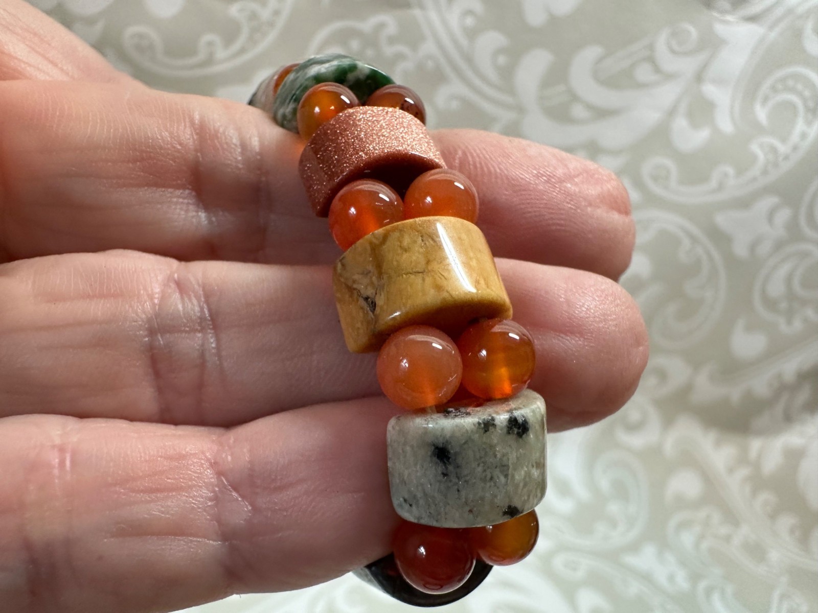 Boho Chic Bracelets Faux Turquoise Beaded Hematite Goldstone Rubber