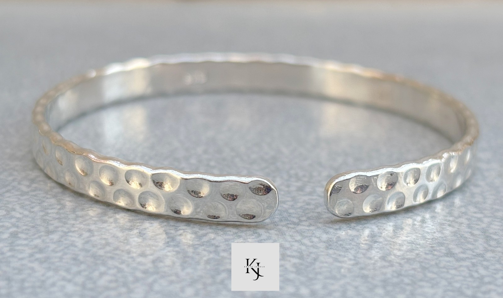4mm Wide Hammered Open Cuff Bangle 925 Sterling Silver Handmade Mens Bracelets