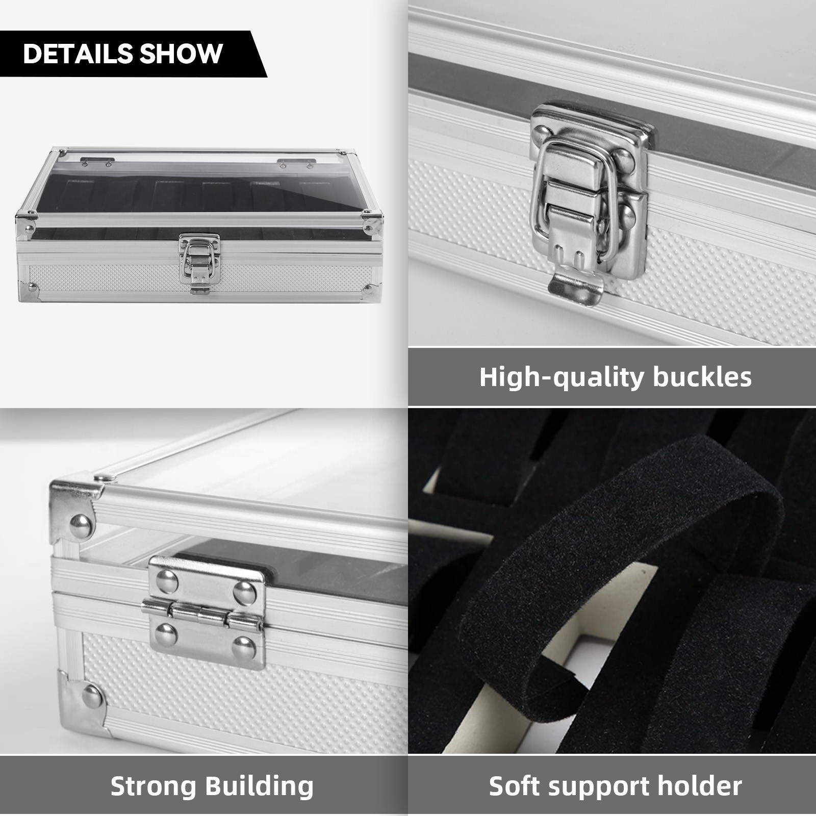 Lockable Aluminum Watch Display Case 12 Slot Watch Jewelry Storage Showing Box