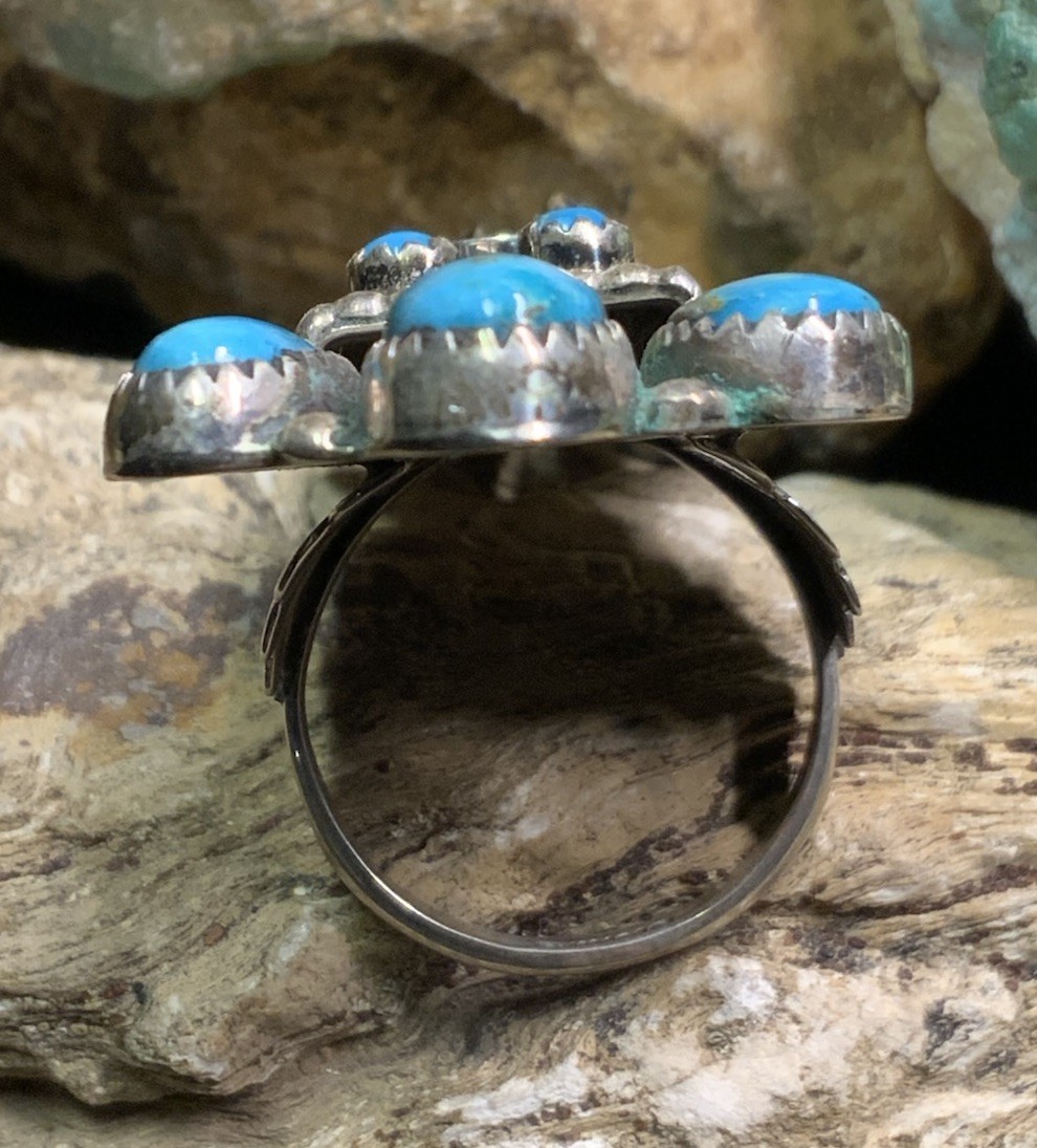 Navajo “Doris Smallcanyon” Sterling Silver & Turquoise Kachina Ring, 16.3g