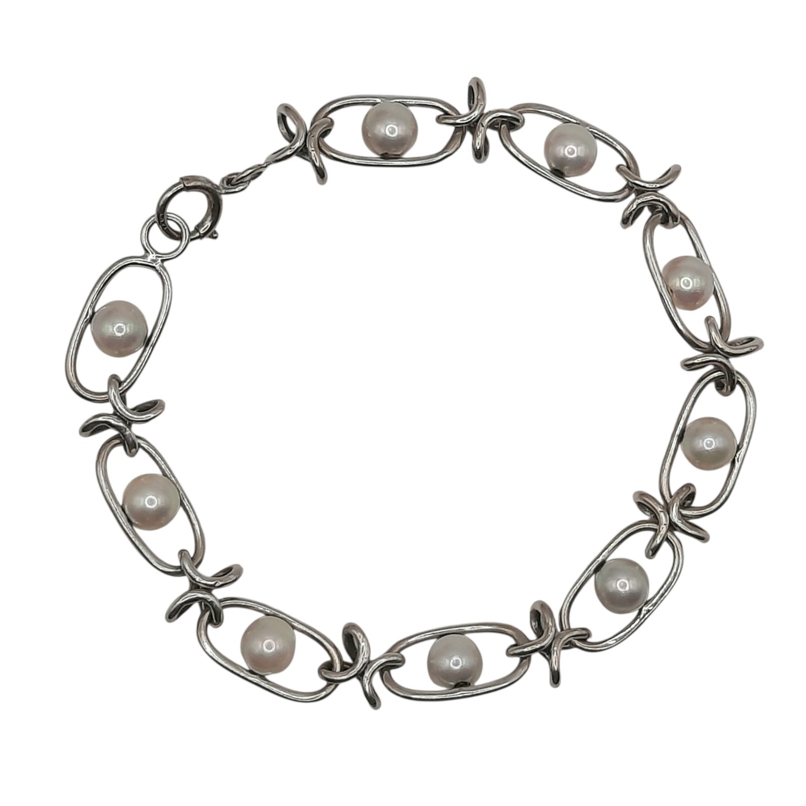 14k White Gold & Pearl Bracelet 7.25″ 10g Approx 8mm