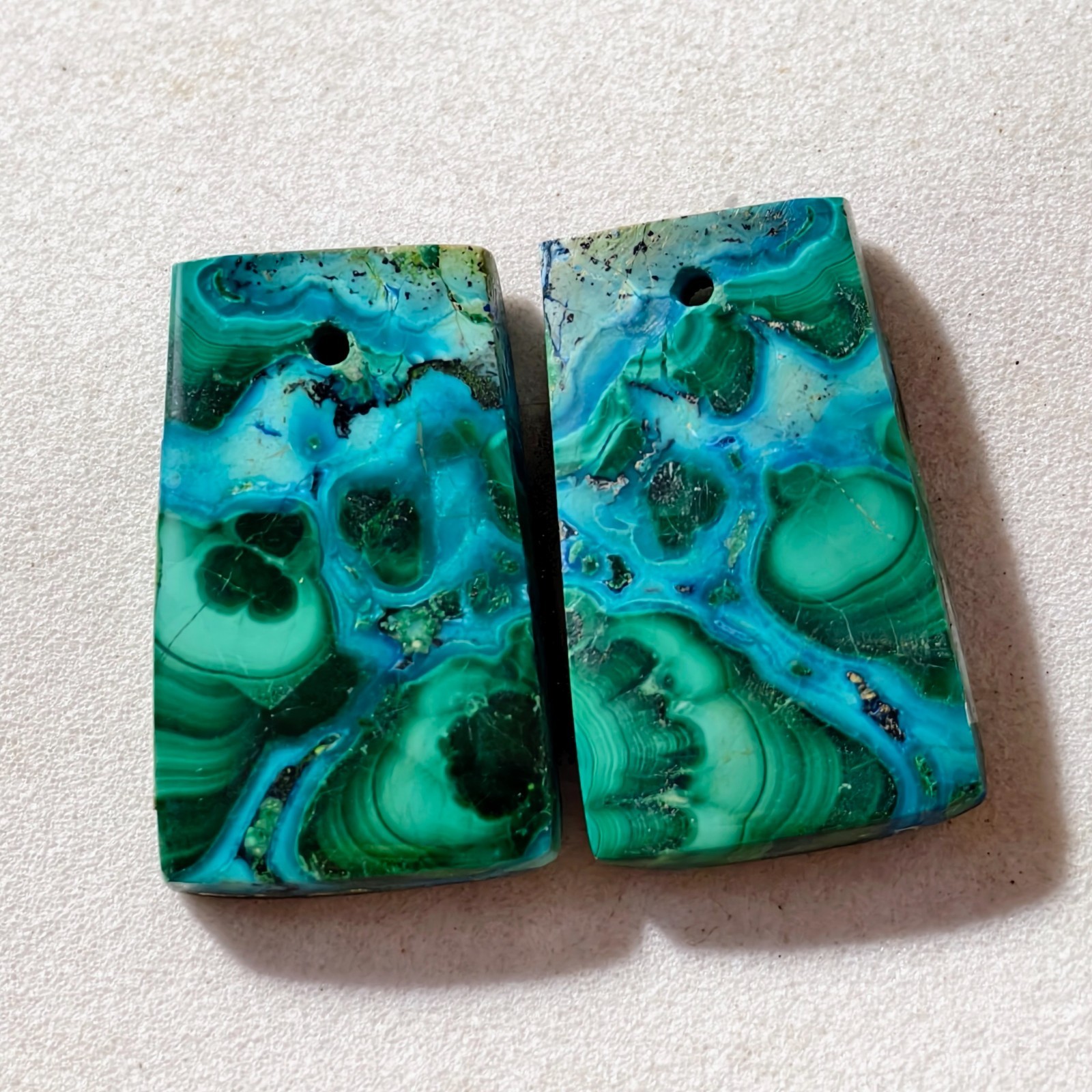 30 Cts Natural Chrysocolla Malachite Drilled Pair Cabochon Gemstone 22 X 13.7 MM