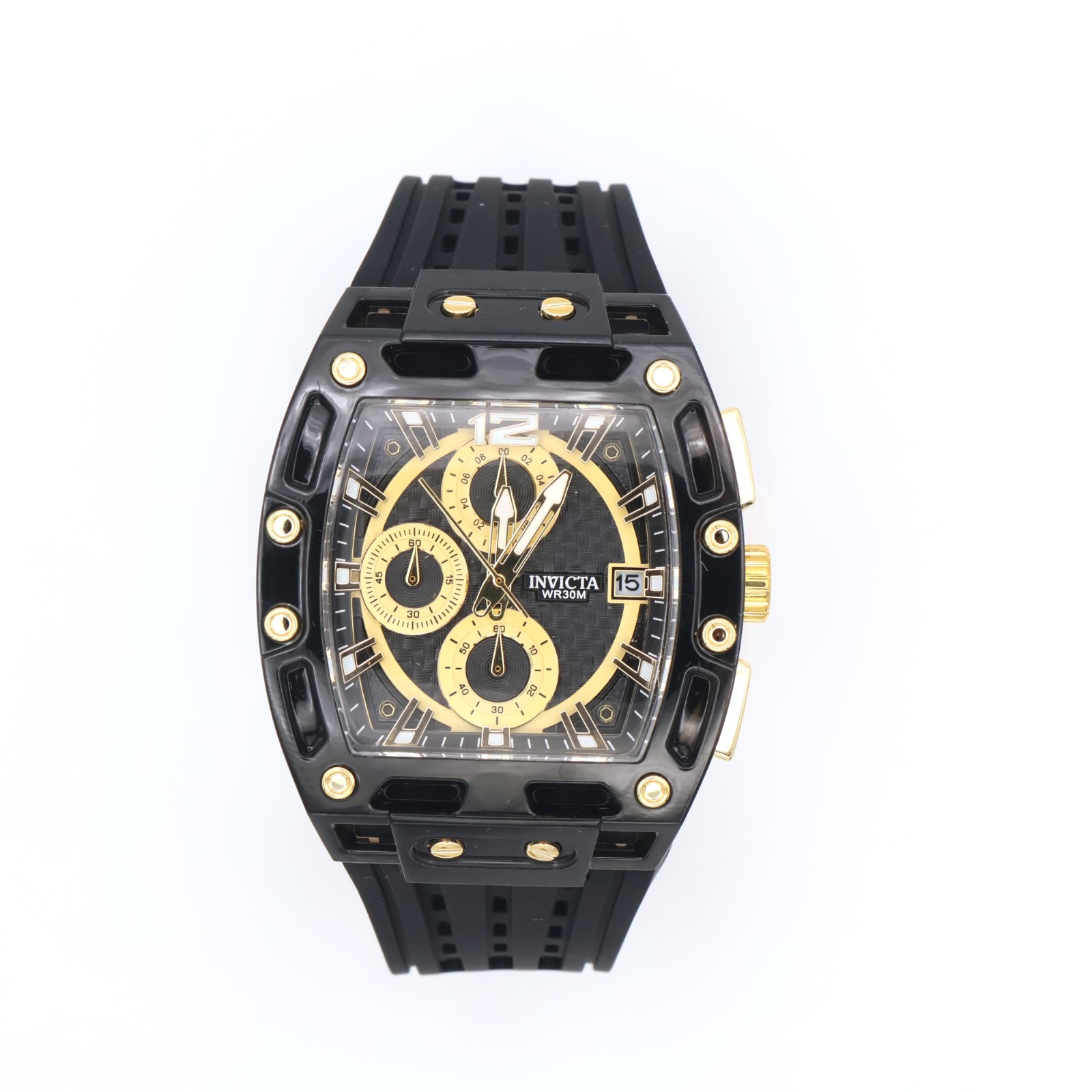 Invicta S1 Rally 70148 Rally Shadow 42mm Black Gold Dial Silicone Strap Quartz