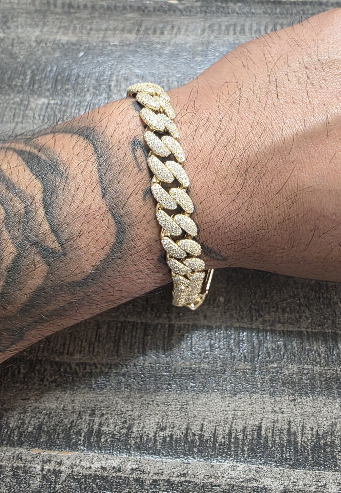 Iced Out Moissanite 12mm Miami Cuban COMBO Chain & Bracelet Gold over 925 Silver