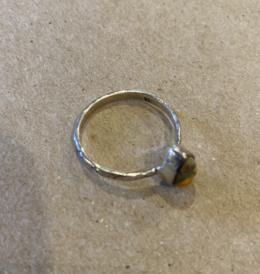 Teardrop Orange and Green Ring Unkown Gem Size 8.75 Silver 925