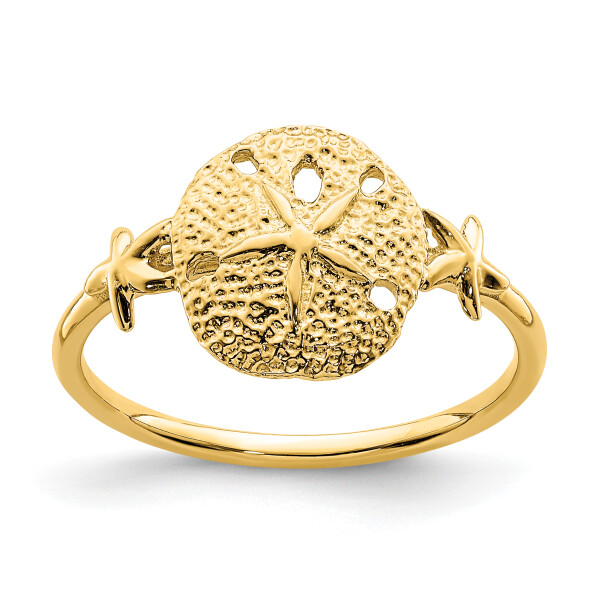 14K Yellow Gold Sand Dollar Sea Star Starfish Ring