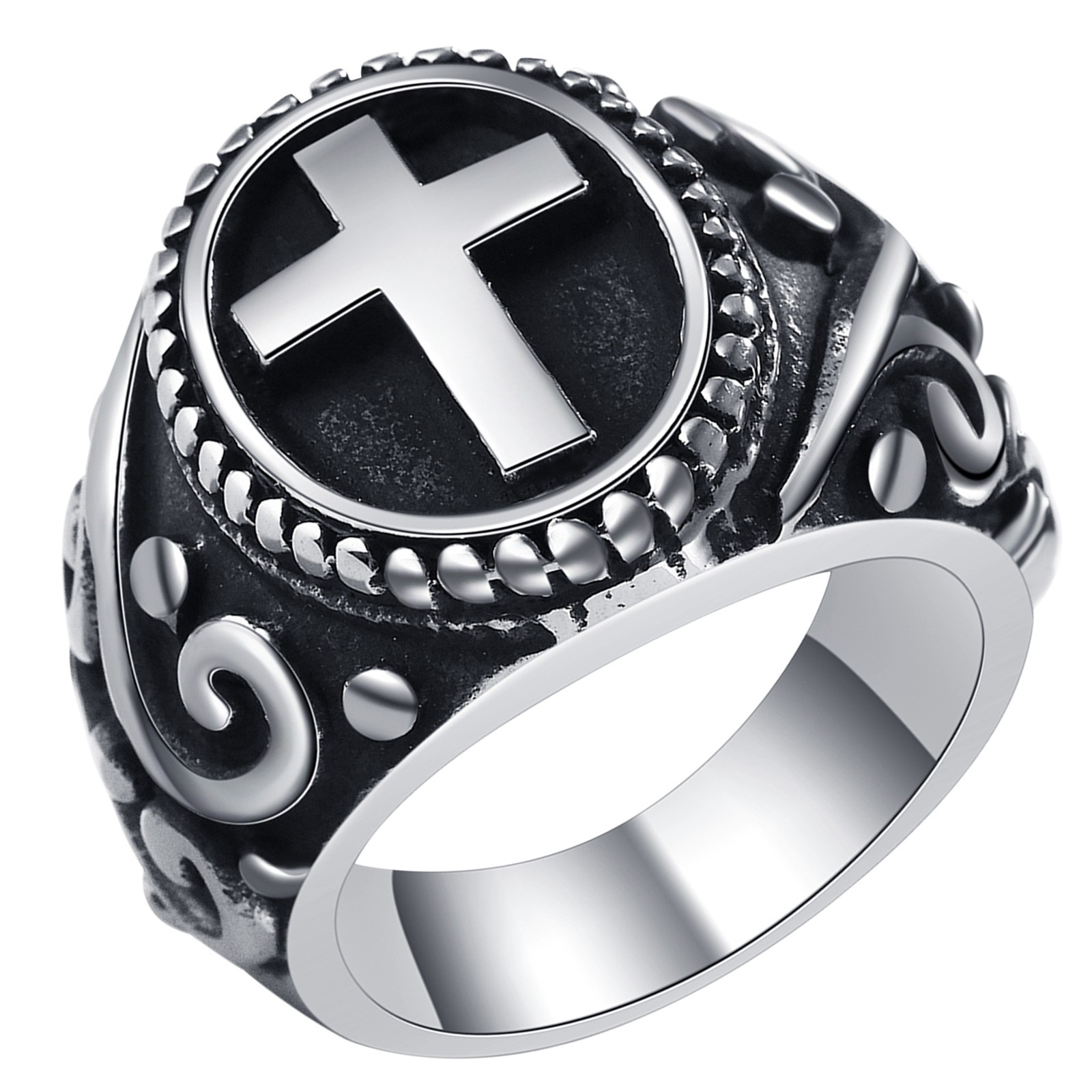 Mens Vintage Cast Christian Cross Faith Prayer Ring Band Stainless Steel #9-13