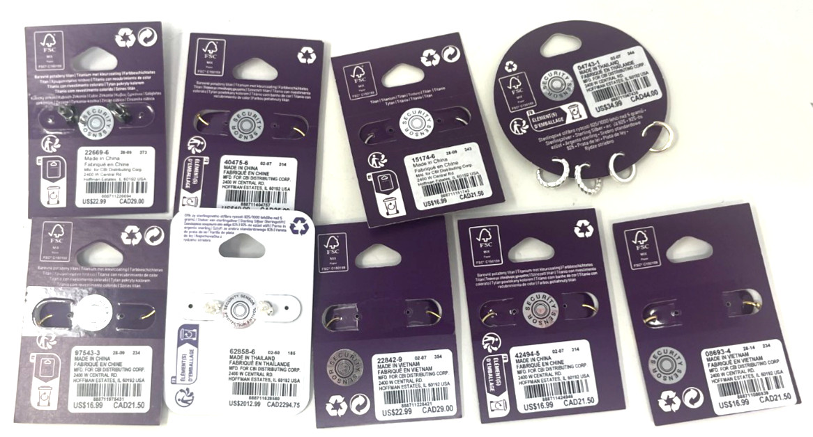 (9) C Luxe Claire’s Earrings New In Packaging Variety Hoops Studs Rose Titanium