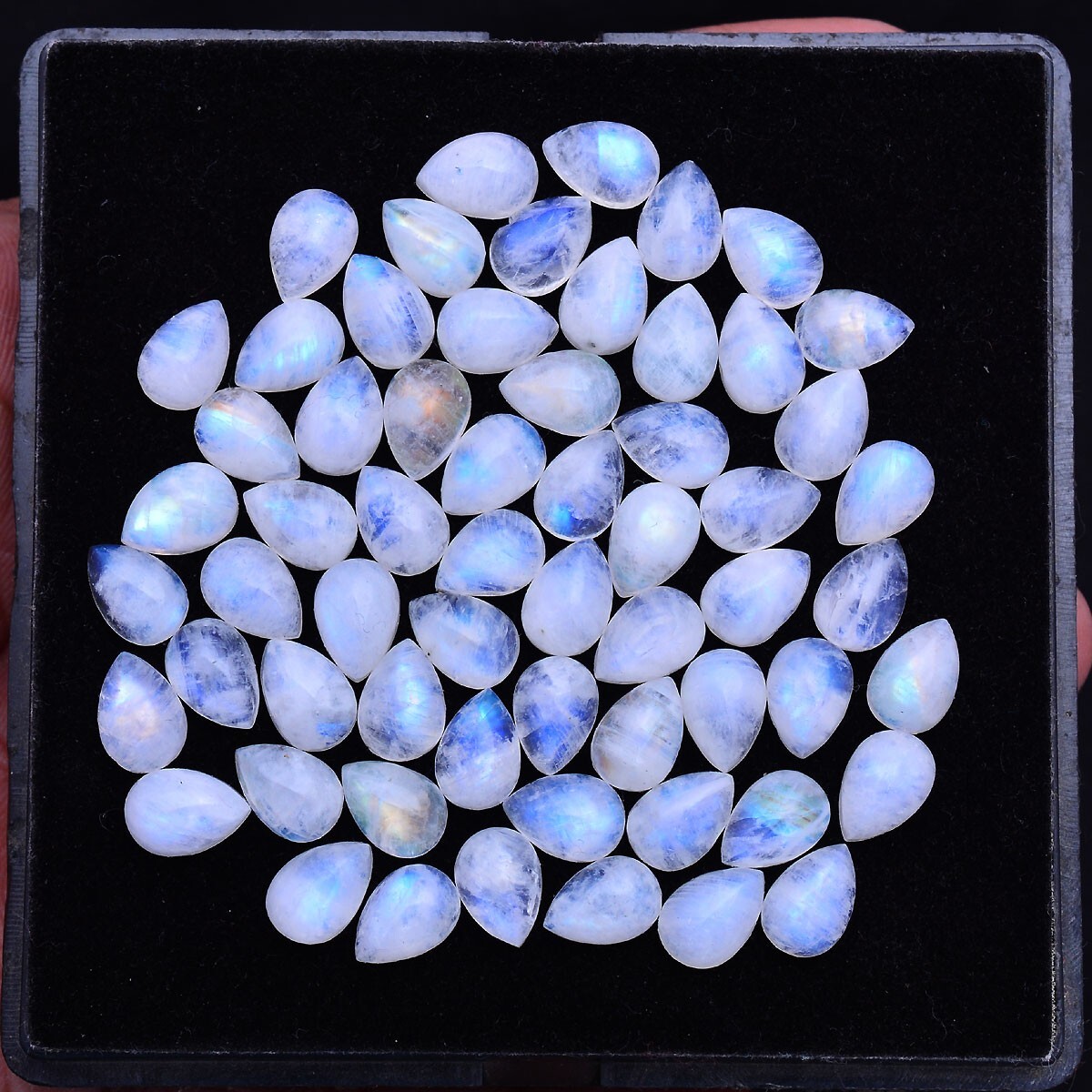 14 Pcs Natural Moonstone Blue Shine 10mmx7mm Pear Cabochon Untreated Gemstones