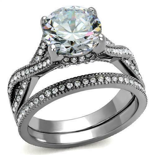 Brilliant 2.75Ct Round Cut Cubic Zircon CZ AAA Accented Wedding Set Tk2478