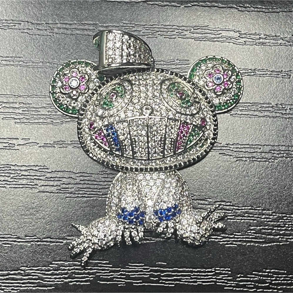 925 silver plated iced out 5ACZ multi-colored 69 bear