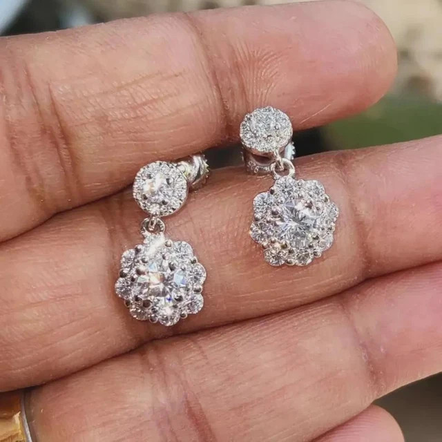 14K White Gold Plated 2.40Ct Lab Grown Diamond Drop Dangle Earrings for Women