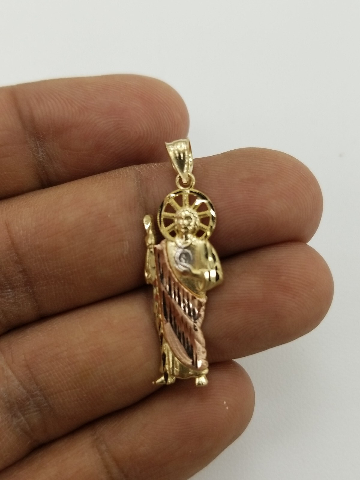 10KT Saint Jude Tri Gold Pendant Diamond Cut Brand New, 10KT Pendant, # 1.9G