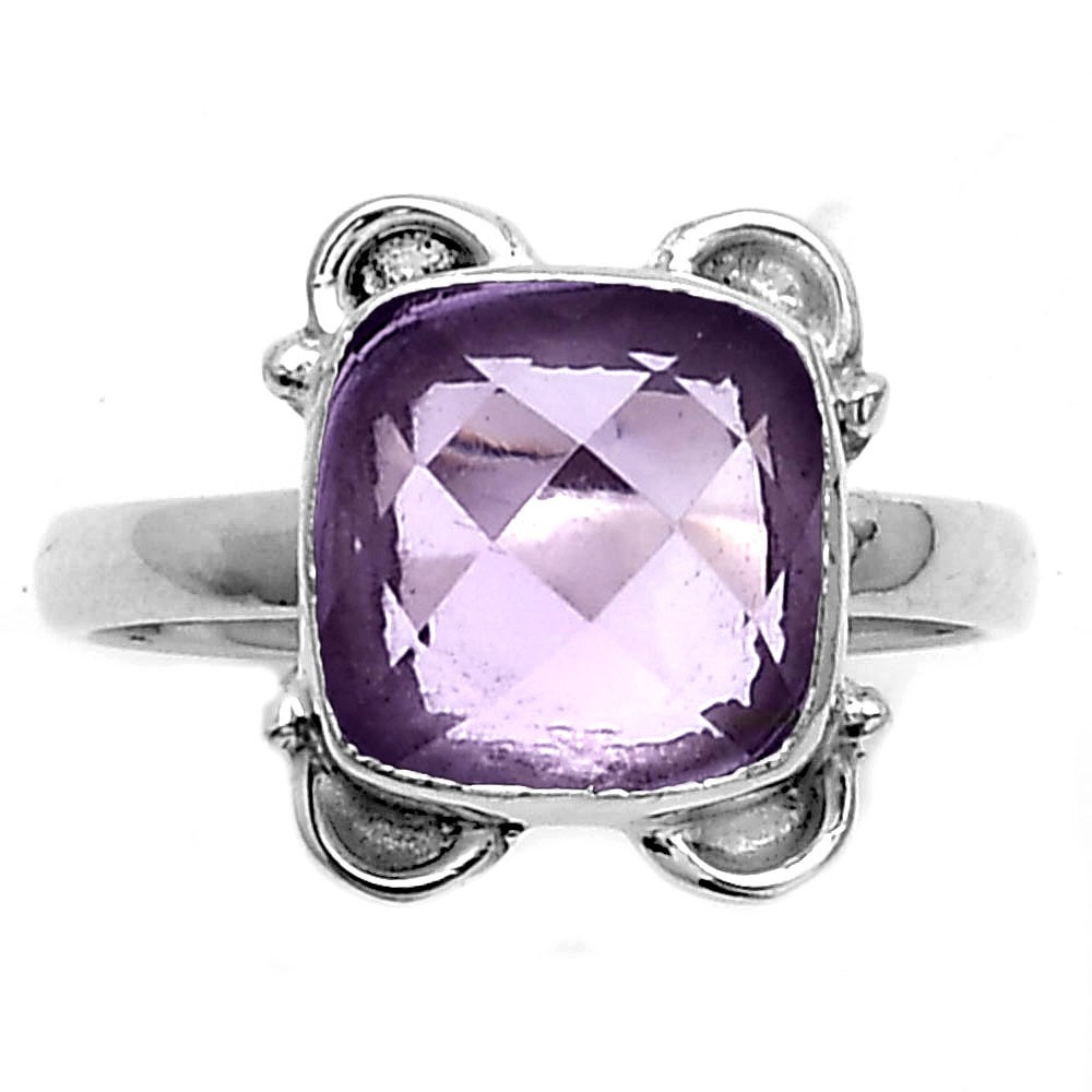 Faceted Rose De France Amethyst 925 Sterling Silver Ring s.7.5 Jewelry R-1103