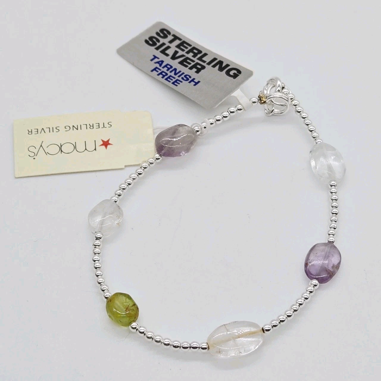 Bracelet Sterling Silver Signed 925 Macy’s Genuine Stone 7.25 in